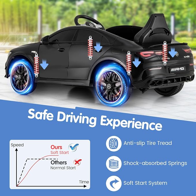 Costzon Ride on Car, 12V Licensed Mercedes-Benz Kids’ Electric Vehicles with Parent Remote, Rocking Function, Music & Horn, LED Headlights & Soft Start, Battery Powered Kids Car Toy for Ages 3+(Black)