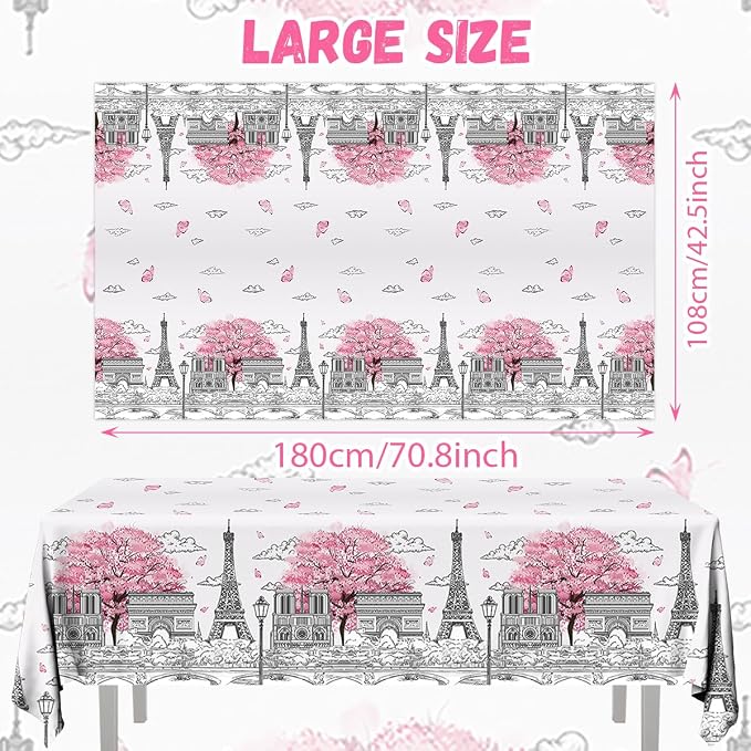 Paris Party Decorations, 3Pcs Paris Themed Party Tablecloth Plastic Table Cloth for Birthday Wedding Baby Shower