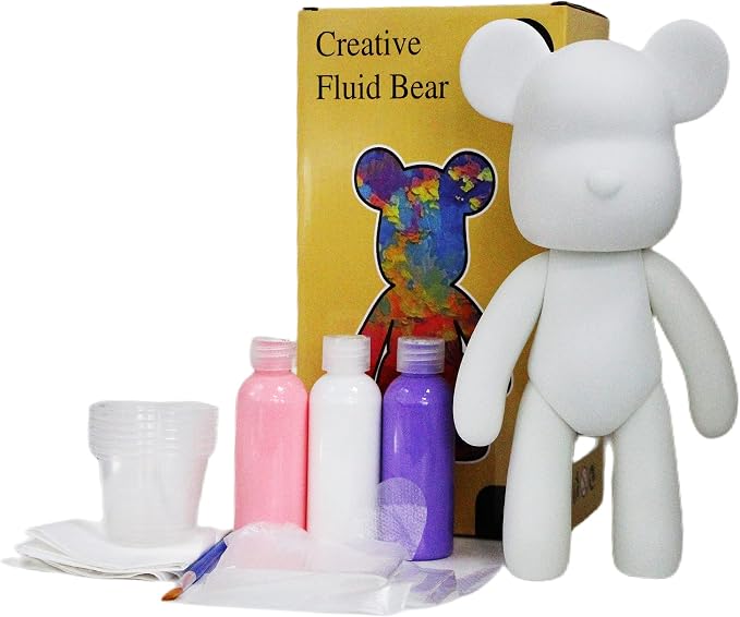HANDA 13.4/9.05 inch DIY Painting Fluid Bear Teddy Bear Painting Kit Set Creative Home Decorations Handmade Doll Figurine Toys Gift for Birthday Valentines (5 Colors Paints, 9.05 inch)