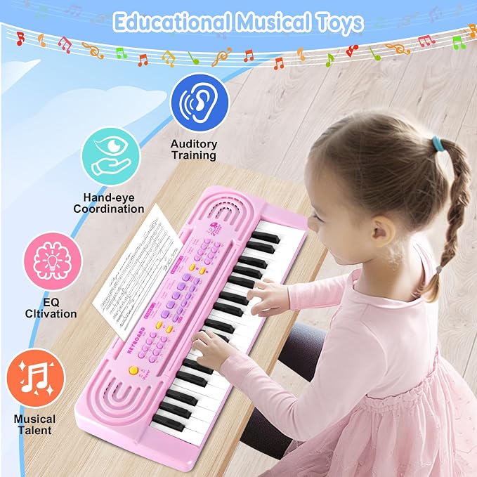 Toddler Kid Toy Piano Keyboard, 37 Keys Pianos Music Toys with Microphone