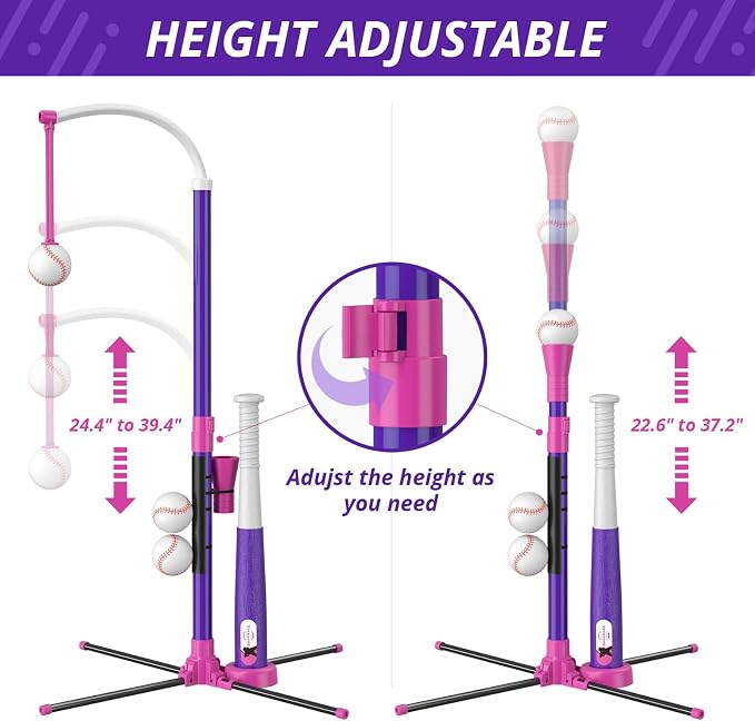 HYES Baseball Set - 3 Ways to Play, Adjustable Height, Easy to Assemble, Safe & Sturdy, Ideal Sport Gift for Kids