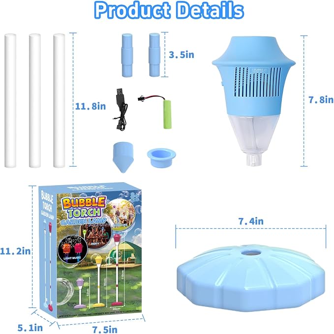 Infowush Bubble Machine for Kids, Automatic Standing Bubble Maker Machine Height Adjustable Up to 47 Inches Outdoor Battery Bubble Machine with Light/Music for Toddlers Birthday Party Gifts（Blue）