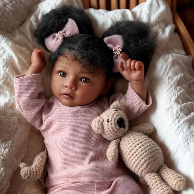 BABESIDE Lifelike Reborn Baby Dolls Black Girl- 20 Inch Soft Vinyl Body Realistic-Newborn Handmade Real Life Baby Dolls with Clothes and Toy Gift for Kids Age 3+
