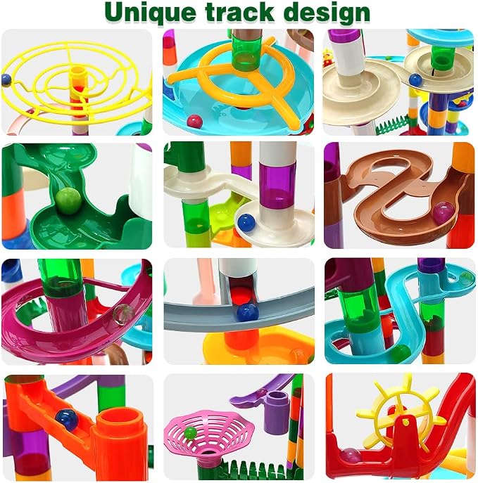 DSHMIXIA Marble Run Marble Maze Race Track with Glowing Marbles for Kids Ages 3-4-8-10 Sturdy Building Toys Kids Games Amazing Fun Gifts (Super)