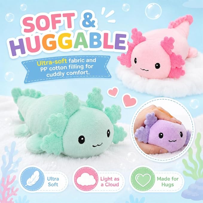 Tezituor 5 Pack Glow in The Dark Axolotl Plush Toys, 6 Inch Mini Stuffed Axolotl with Luminous Fins and Tails, Soft Cute Salamander Plush Set for Kids, Party Favors, Birthday Gifts, Classroom Prizes