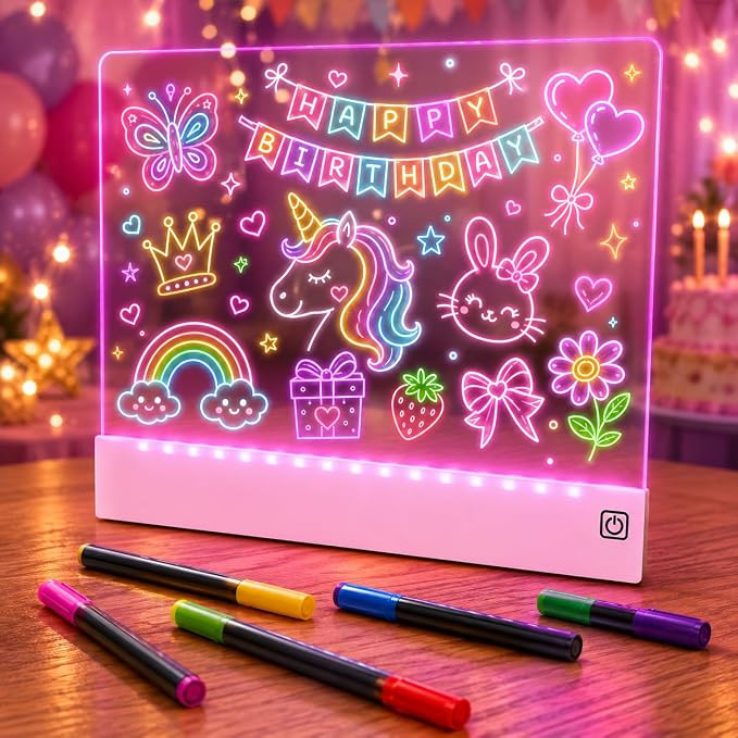 Upgraded 16 Inches LED Drawing Board – Rechargeable, 8 Colors, 11 Light Modes, Adjustable Brightness – Acrylic Light Board for Tracing with Stand, Markers and Full Kit – Birthday Gift Set (Pink)