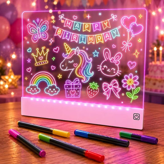 Upgraded 16 Inches LED Drawing Board – Rechargeable, 8 Colors, 11 Light Modes, Adjustable Brightness – Acrylic Light Board for Tracing with Stand, Markers and Full Kit – Birthday Gift Set (Pink)
