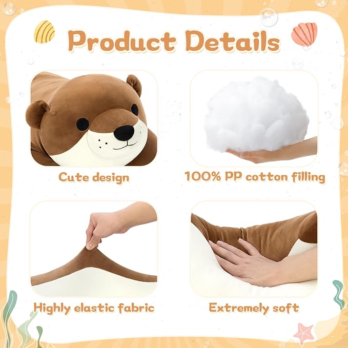 Tezituor 43.3 inch Giant Otter Stuffed Animals, Soft Sea Otter Long Plush Body Pillow for Sleeping Hugging Wildlife Animals Ester Birthday Gift for Boys Girls