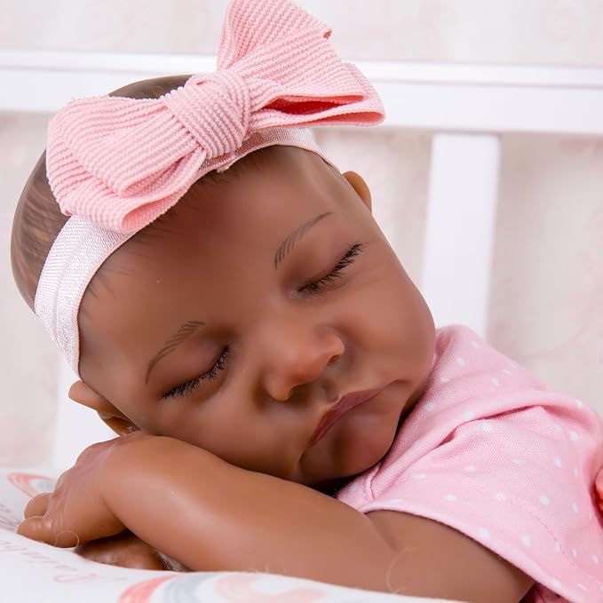 Aori Lifelike Reborn Baby Dolls Black - 18-Inch Realistic American Newborn Real Life Black Girl with Feeding Kit & Gift Box for Kids Age 3+