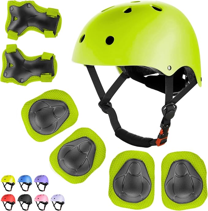 WayEee Kids Bike Helmet Set Skateboard Knee Pads, Helmet Pad Set Protective Gear Set Adjustable for Girls Kids 3-14 Helmet Elbow Pads Wrist Guards for Sport Cycling Bike Roller Skating Scooter