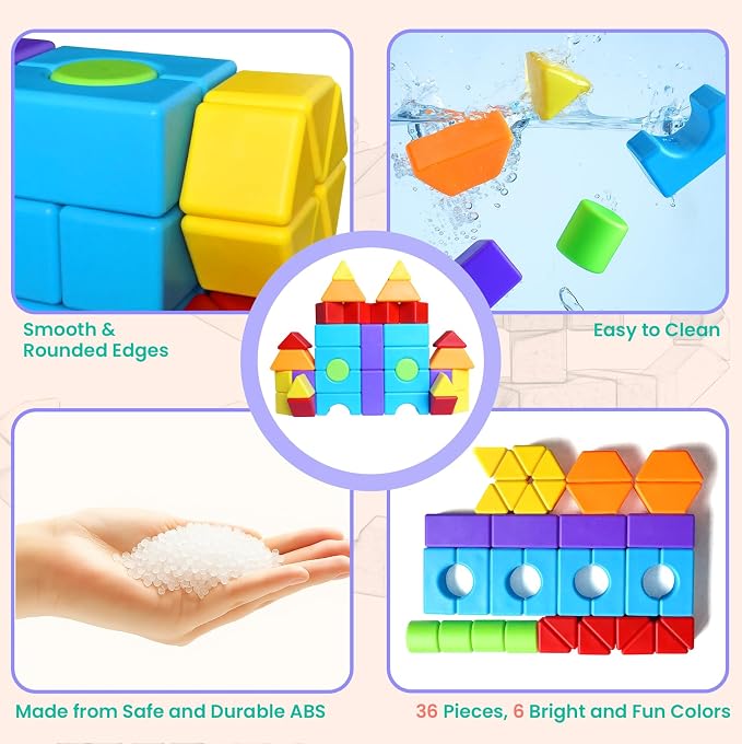 Magnetic Building Blocks, Multi 3D Shapes Set, 36 PCS for Kids Ages 4+ | 6 Colors, Large 1.65 Inch Magnetic Blocks, 6 Types of 3D Multi Shape Design