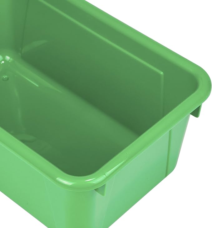 Storex Small Cubby Bins – Plastic Storage Containers for Classroom with Non-Snap Lid, 12.2 x 7.8 x 5.1 inches, Green, 5-Pack (62409A05C)