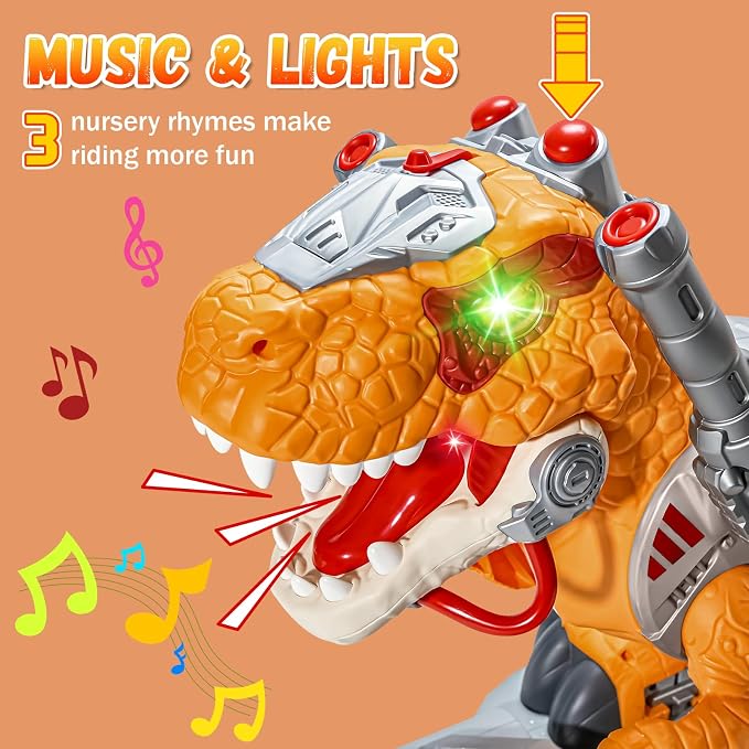 Kids Electric Dinosaur Ride On Toys, Toddler Ride On Cars with Music, Light & Smoke, Preschool Kids Scooter Foot-to-Floor Walker, Toddler Electric Car Toy Chrismas Birthday Gifts Indoor Outdoor,Yellow