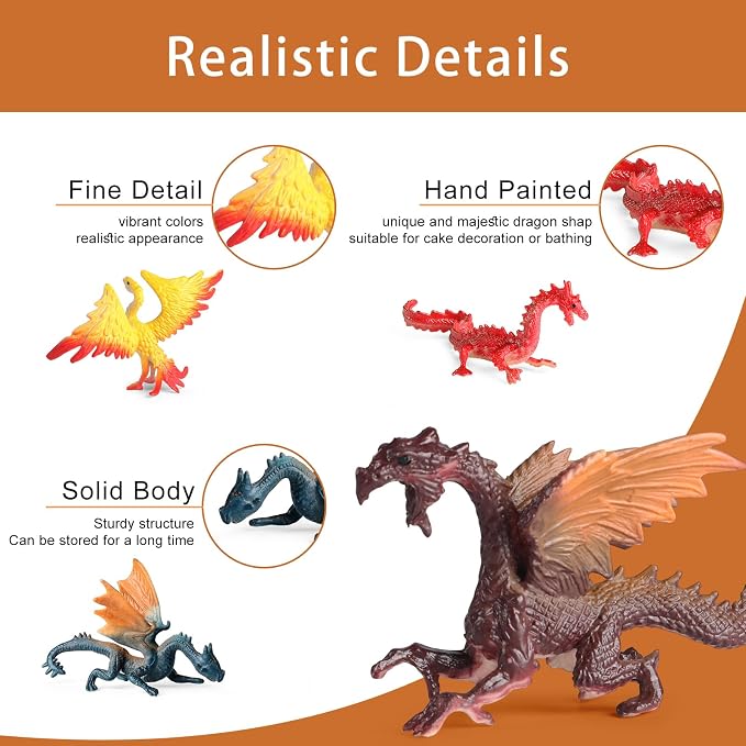 EOIVSH Mini Dragon Toys Figures - 12pcs Ancient Flying Dragon Figurines for Boys Girls, Mythical Action Figure Kid Toys, Cupcake/Cake Topper & Party Favors
