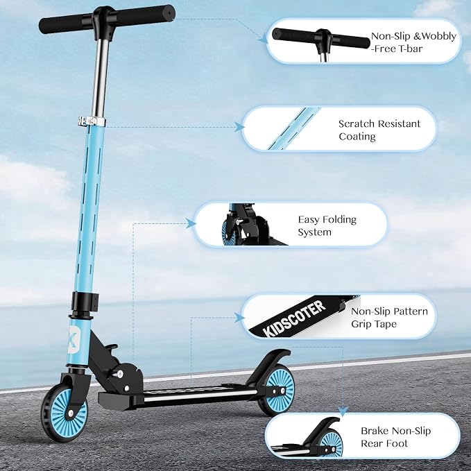 2 Wheel Scooter for Kids 3-12, Light Up Wheels & LED Stem Kick Scooter, Height Adjustable & Foldable Design, Lightweight Sport Scooter for Girls Boys with Kickstand