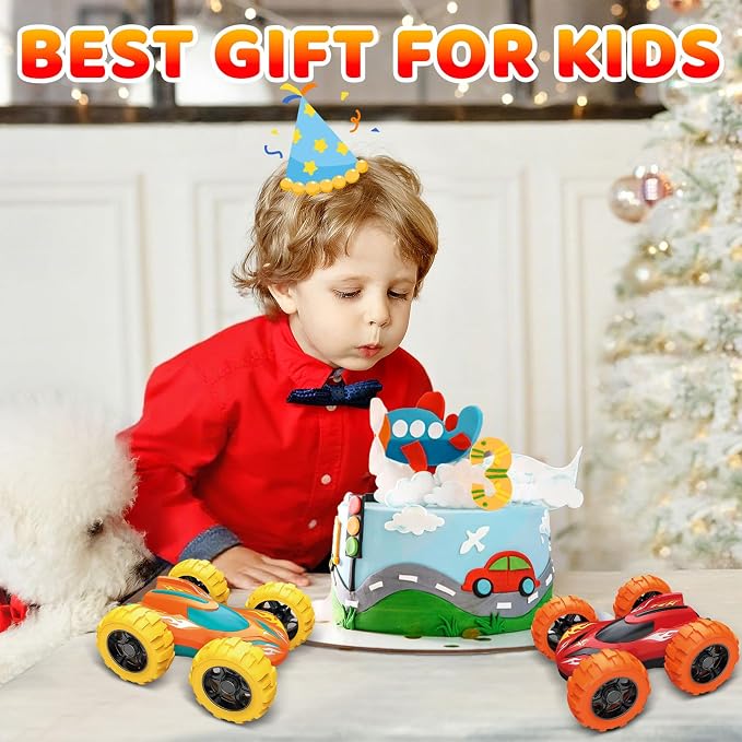 Car Toys for Ages 3-5 Boys, Push and Go Monster Truck Toys for 3 4 5 Year Old Kids, Double-Sided 360° Flip Stunt Car Baby Toy, Sturdy 4WD Cars Toddler Boy Toy, Easter Birthday Gifts for Boys Girls