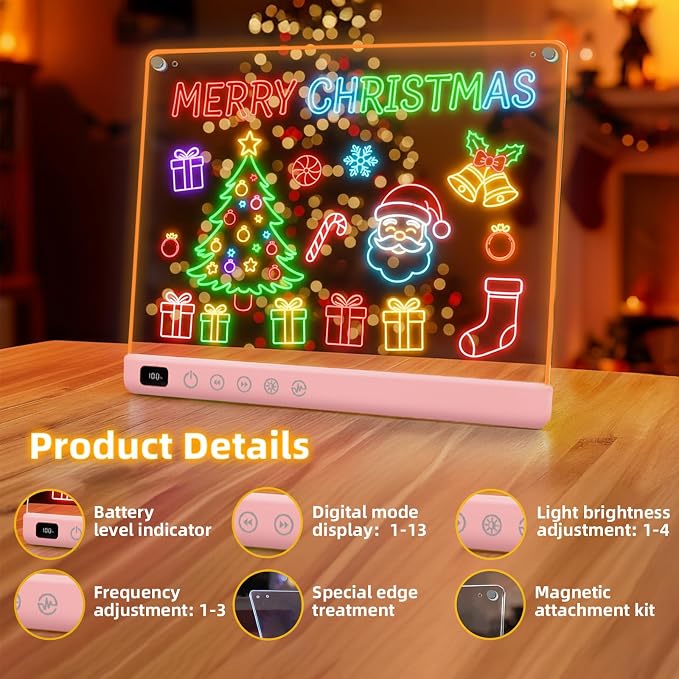 Led Drawing Board with 13 Light Effects, 16" Rechargeable Glow Doodle LED Note Board with Colors, Neon Light Up Drawing Tablet Gifts for Kids for Easter Birthday Christmas Gift Ideas