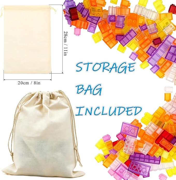 Classic Clear Transparent Bulk Bricks, 300 Pieces and Parts Creative Building Blocks, Compatible with All Major Brands-8 Shapes Building Bricks for Girls