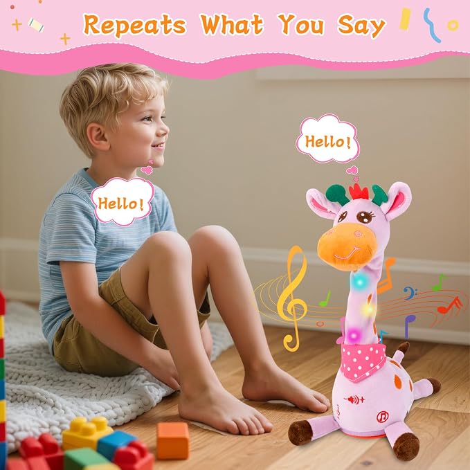 Dancing Talking Giraffe Toy, Stuffed Animal Baby Toy Repeating What You Say, Glowing Musical Giraffe Gifts for Toddlers 1-3 Years Old, for Kids (Purple Giraffe)