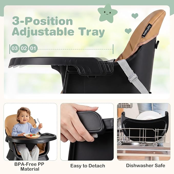 BABY JOY 16 in 1 High Chair, Convertible Baby Highchair for Babies and Toddlers with Activity Center, Booster Seat, Building Block Table, Toddler Chair with Safety Harness, Removable Tray (Coffee)