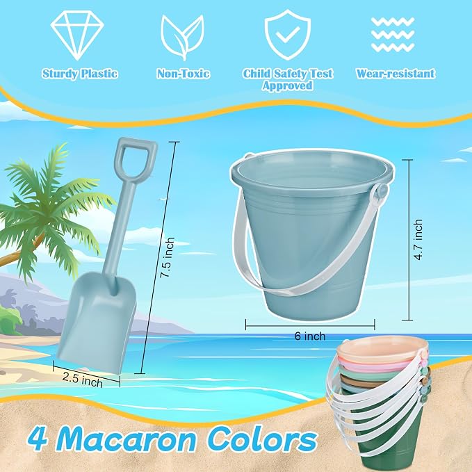 Lunmon 72 Pcs Beach Toys for Kids 24 Set Sand Buckets Shovels Bulk Pastel Beach Balls Inflatable Sand Toys for Girls Boys Toddlers Games Birthday Summer Pool Party Favor (Morandi, Vivid)