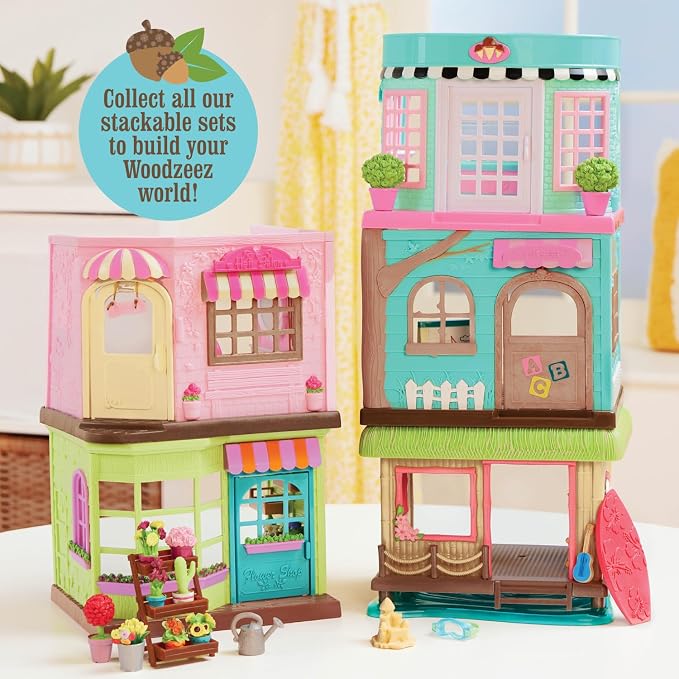 Li'l Woodzeez – Li'l Petals Flower Shop – 29 Pieces Dollhouse Playset with 2 Posable Figures & Storybook – Miniature Furniture & Accessories – Stackable Playset for 3+ Years