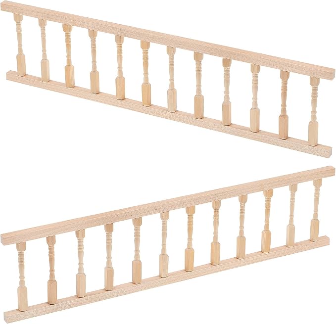 TOYANDONA 4pcs Dollhouse Railing 1/12 Scale - Wooden Dollhouse Handrail Miniature Stair Railing for Doll House Decoration Accessories