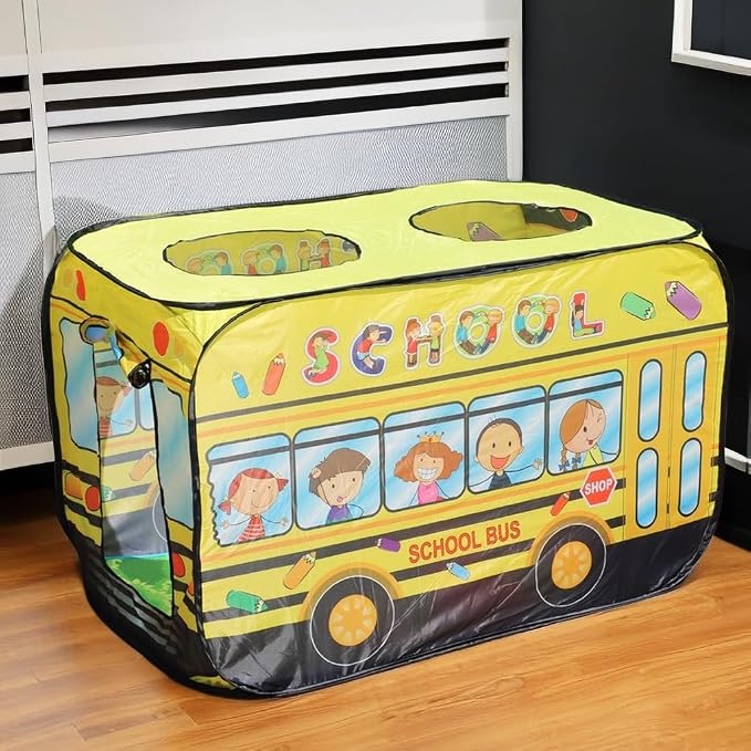 Pop Up Tent for Kids:School Bus Tent,Kids Pop Up Tent Indoor|Outdoor,Pop Up Play Tent for Kids,Without Installation,Suitable for 2-3 Children&for Ages 3+,School Bus Toy for Boys and Girls