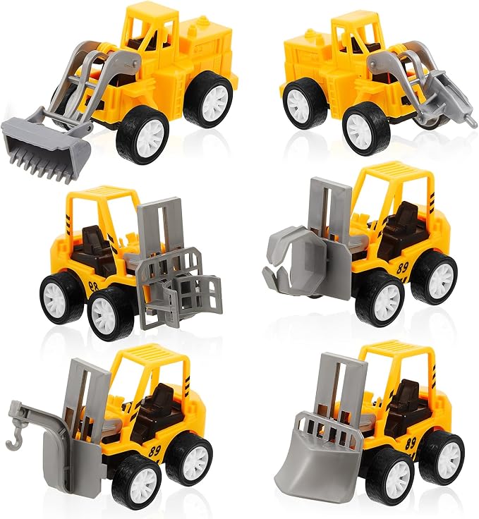 6 Pcs Construction Party Favors for Boys, Mini Construction Vehicles Children's Day Gift, Mini Pull Back Cars Excavator Toys Small Trucks Bulk for Kids Girls Birthday Cake Toppers (Digger Set)
