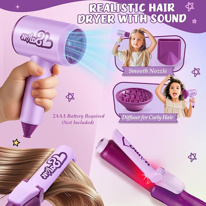 TUZT Doll Head for Hair Styling Kids, Hair Salon Toys & Real Makeup Nail Polish, Kid Beauty Hair Stylist with Hairdryer Curling Iron, Birthday Gift for Girl 3 4 5 6 7 8 9 10 Year Old