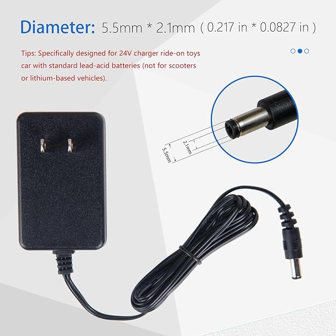 24V Charger for Ride On Car, 24 Volt Kids Battery Charger with Charging Indicator Light for Baby Carriage Ride Toy, 500mA Supply Power Adapter