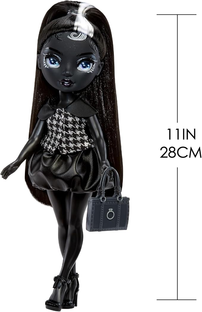 Rainbow High Shadow High Shanelle Onyx- Grayscale 11” Fashion Doll. Black hair. Black Outfit. Stylish Handbag, Great Gift for Kids 4-10 years Old