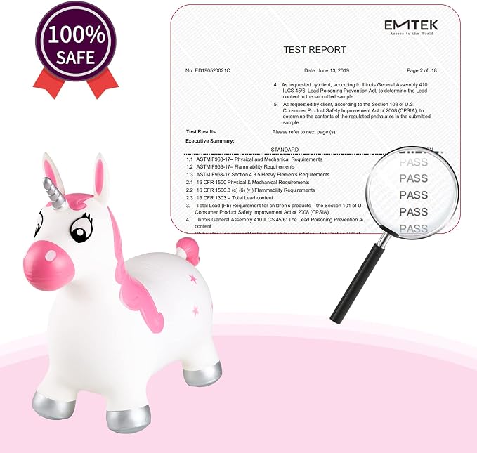 INPANY Pink Bouncy Unicorn Hopper, Horse Hopper, Bouncy Inflatable Animal Ride-on Toy for Children, Boys and Girls, Toddlers (Pump Included)