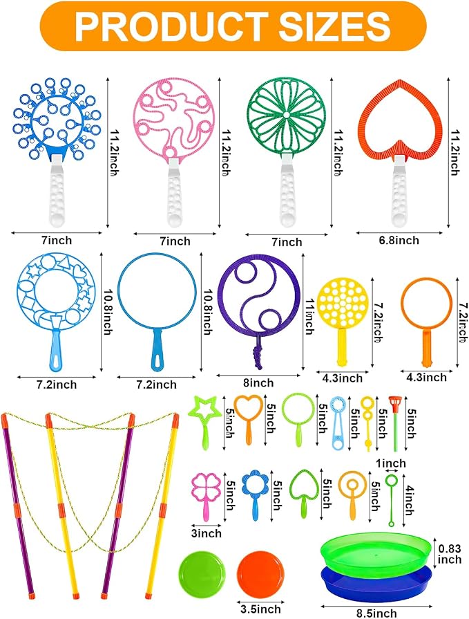 UniStylar Giant Bubble Wands, Big Bubble Wand Set with Tray Bulk, Funny Large Bubble Maker for Kids Adults Summer Huge Outdoor Activities Toys Birthday Party Favors Toddlers, 26 Pcs