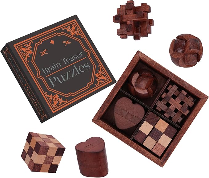 Wooden Brain Teaser Puzzles for Adults Teens - Brain Teaser Puzzles with Wooden Box 3D Puzzle Game Toys for Adults Teens - Unlock Interlocking Wooden Puzzle Adults Teens IQ Education Smart Toys