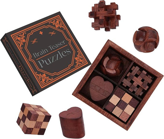 Wooden Brain Teaser Puzzles for Adults Teens - Brain Teaser Puzzles with Wooden Box 3D Puzzle Game Toys for Adults Teens - Unlock Interlocking Wooden Puzzle Adults Teens IQ Education Smart Toys