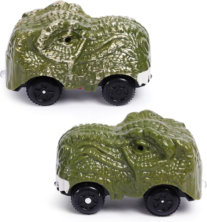 Funbud 2-Pack Dinosaur Race Car Toy for Kids - Birthday Gift for 3 4 5 6 7 Year Old Boys, LED Light Up Track Racing Car Compatible with Most Dino Race Track