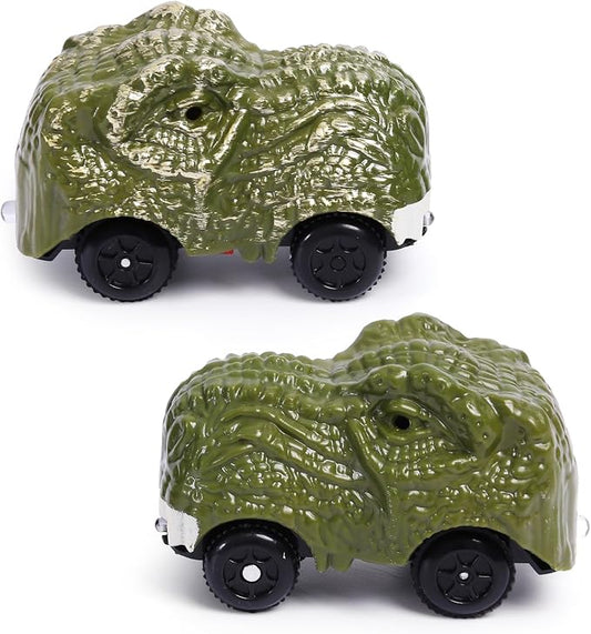 Funbud 2-Pack Dinosaur Race Car Toy for Kids - Birthday Gift for 3 4 5 6 7 Year Old Boys, LED Light Up Track Racing Car Compatible with Most Dino Race Track