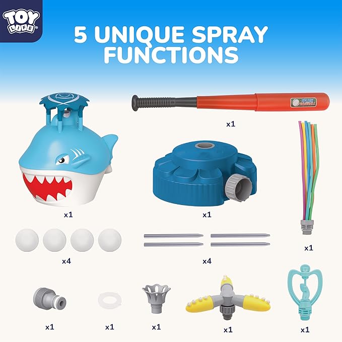 TOY Life Shark t Ball Sprinkler for Kids Ages 4-8 to 8-12, Water Sprinklers Outdoor Toy, Spinning Lawn Sprinkler for Toddlers and Big Kids Backyard Summer Fun, Baseball Water Toy