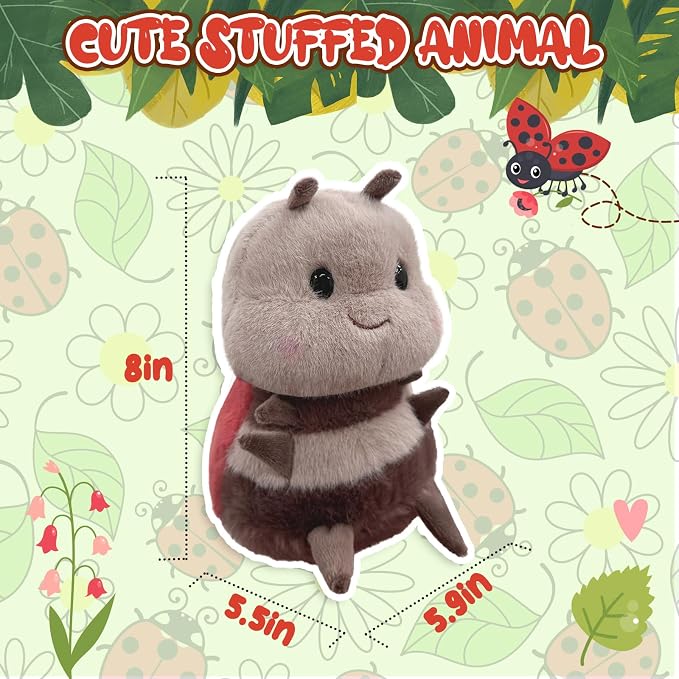 Chubby Smiling Ladybug Plush, Lucky Soft Seven-Spotted Ladybug Plush Toy, Cute Insect Stuffed Animal, The Best Gift for Child and Partners(8 inch)