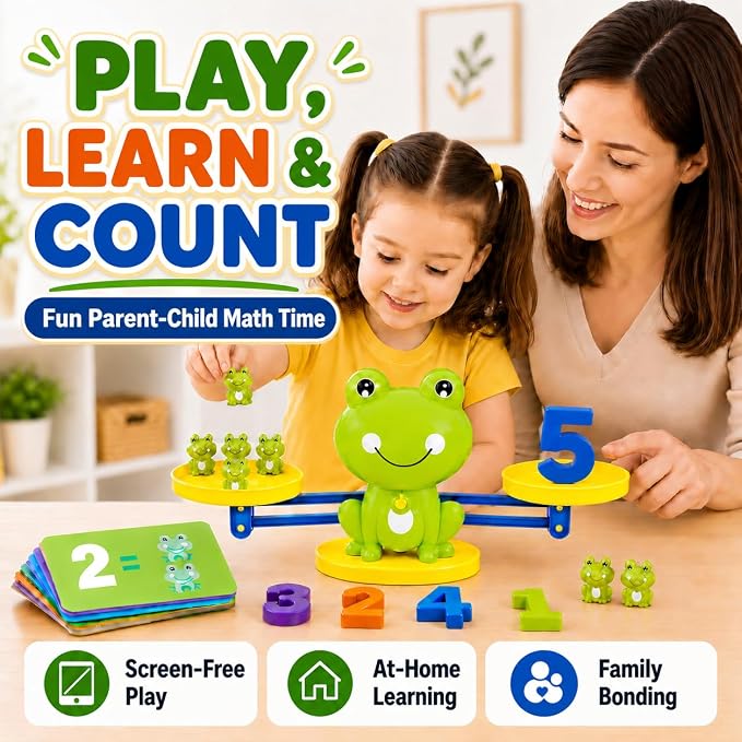 CozyBomB™ Homeschool Kindergarten Frog Scale Cards Balance Board Game - Preschool Math Learning Stem Montessori Toys Educational Gifts for Boy Girl Ages 3 4 5 6 Year Old Birthdays Christmas Holidays