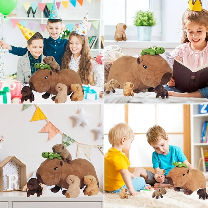 5 in 1 Capybara Plush, 14.2" Capybara Stuffed Animal with Babies Inside, Mommy Stuffed Capybara Plushies Pillow Toys with 4 Baby Capibaras Peluches for Kids Christmas Birthday Gifts Party Favors