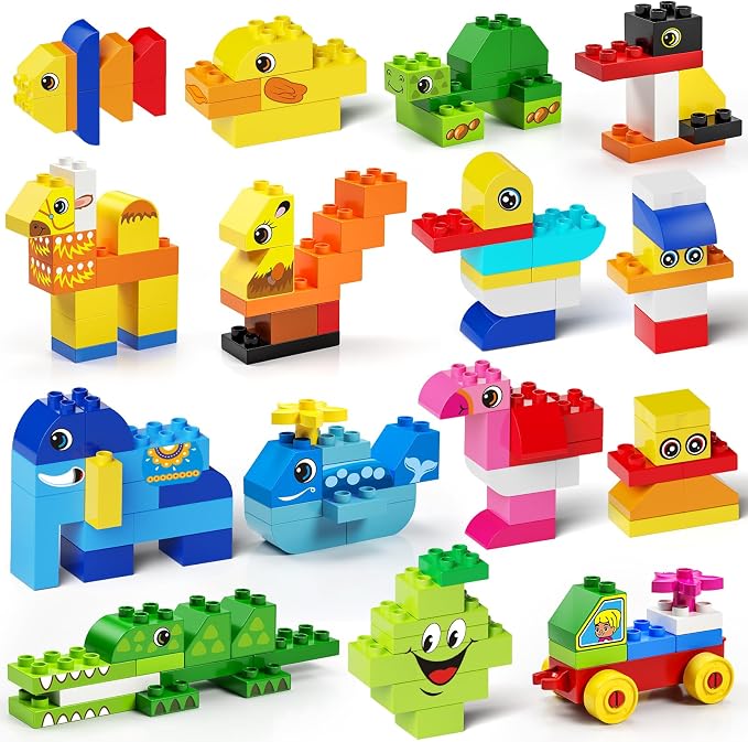burgkidz Animal Building Toys for Toddlers 3-5, Jumbo 135Pcs Building Blocks, Creative Take Apart Puzzle with Storage Bucket, Compatible with Major Brands, Preschool Birthday Gift for Boys Girls