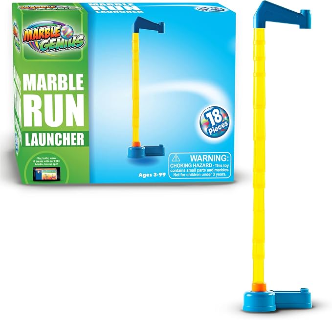 Marble Genius Run Launcher - Unleash Your Creativity with This Set, Includes Marble Launcher Base, Tubes, Top, and 5 Plastic Marbles, Educational STEM Toy, Build, Launch, and Watch Your Marbles Soar
