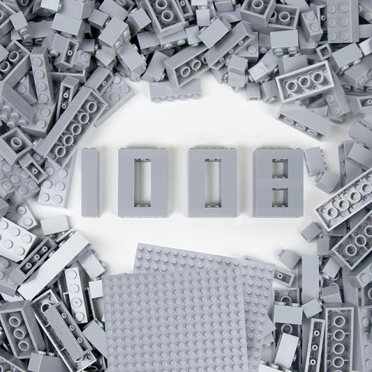 Cabeeskii Classic Building Blocks Bulk with 2 Base Plates, Building Bricks in 7 Size and 8 Color, Compatible with All Major Bricks, for Kids & MOC Lovers (Gray, 1008PCS)
