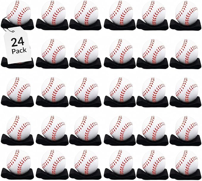 Playbees 24 Pack Reactive Practice Baseballs – Bulk Team Set with Wrist Return Elastic Cord – Heavy Duty Training Balls for Baseball & Softball Drills – Large Party Favor Pack for Kids