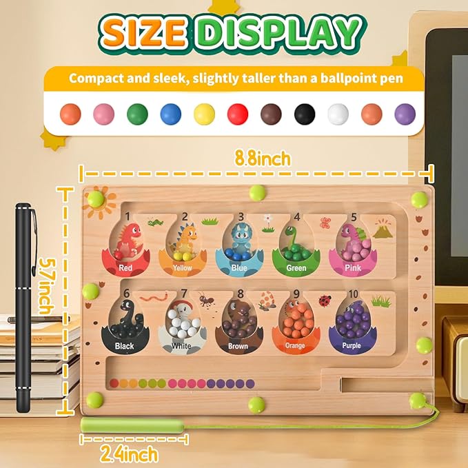 Busy Board Travel toys for Toddlers Kids, Montessori Toys Magnetic Color and Number Maze Puzzle, Dinosaur Bead Mazes Toys for Fine Motor Skills,Airplane Car Travel Activities Essential (Small)