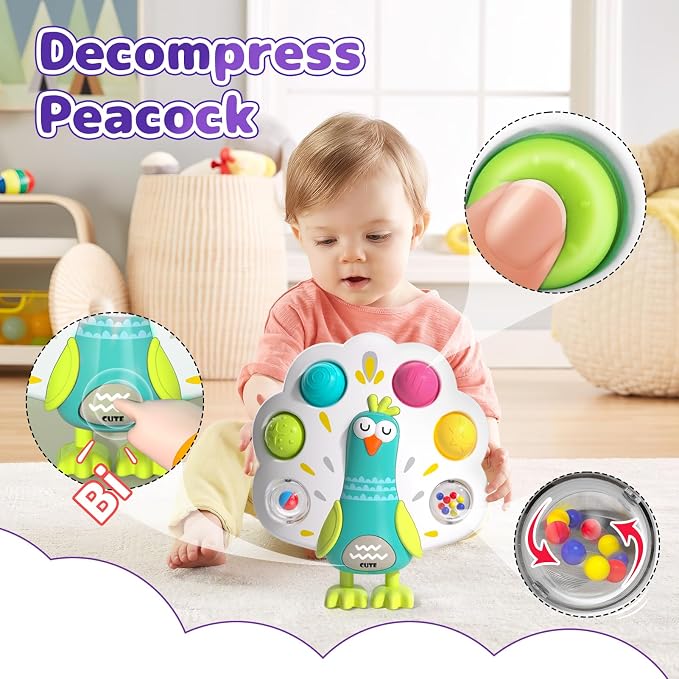 usrela 5 in 1 Baby Toys for 12 18 Month, Learning Toy for Babies 12-18 Months, Baby Busy Cube, Stacking&Sensory, Pull String&Piano Xylophone Toy, Birthday Gift for 12+ Month