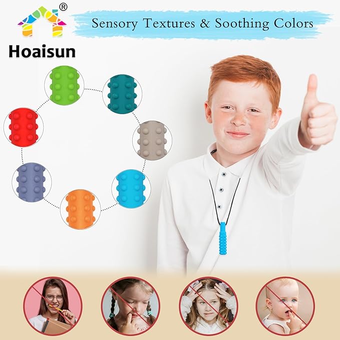 Chew Necklaces for Sensory Boys and Girls, Silicone Chew Toys for Kids with Autism, ADHD, SPD, Teething or Special Needs, Chewy Necklace for Adults Reducing Anxiety Fidgeting 7 Pack