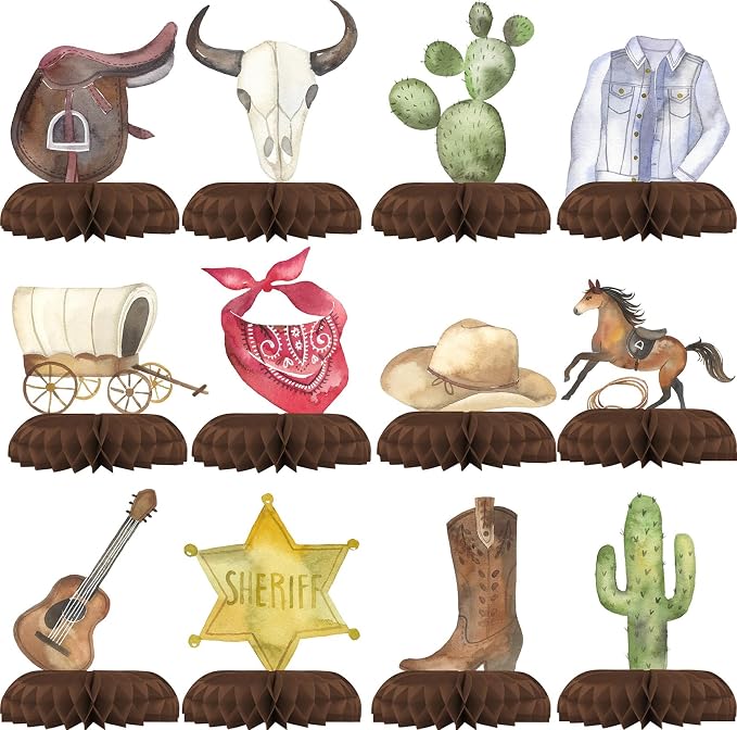 12 Pack Cowboy Table Decorations - Cowboy Party Decorations for Kids' Birthday and Themed Events - Cowboy Table Toppers